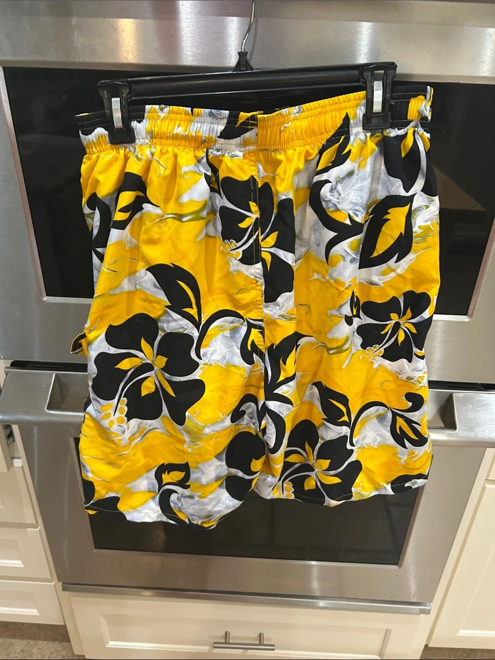 Speedo Yellow Black White Floral Swim Trunks for Men